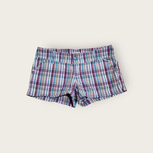 Vintage Y2k early 2000s Mossimo blue plaid low rise micro mini shorts